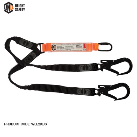 LINQ WEBBING LANYARD ELASTIC DBL LEG 1 X KARABINER 2X SCAFF HOOK